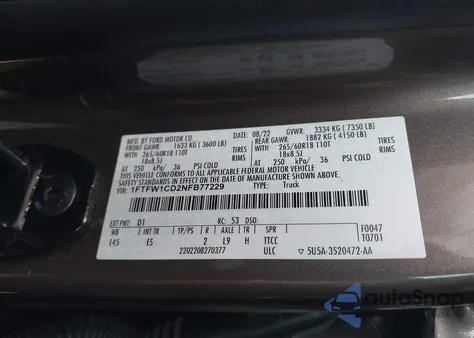 2022 Ford F-150 Lariat from USA, damaged, VIN 1FTFW1CD2NFB77229